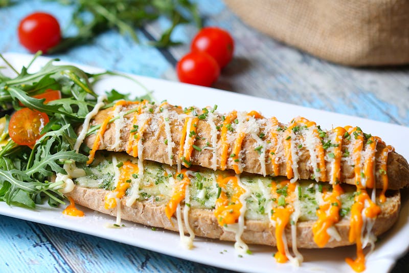 Cheesy garlic bread with melted mozzarella